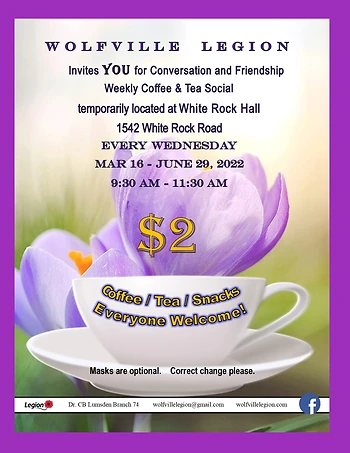 Poster for Wolfville Legion Coffee/Tea Social