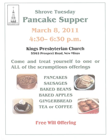 Poster for Shrove Tues. Pancake Supper