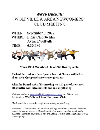 Poster for Wolfville & Area Newcomers Club
