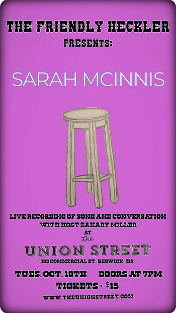Poster for Friendly Heckler Podcast Live Taping w/ Sarah McInnis