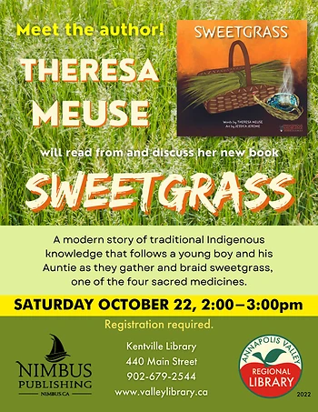 Poster for Author Reading - Theresa Meuse, "Sweetgrass"
