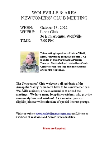 Poster for Wolfville & Area Newcomers Club