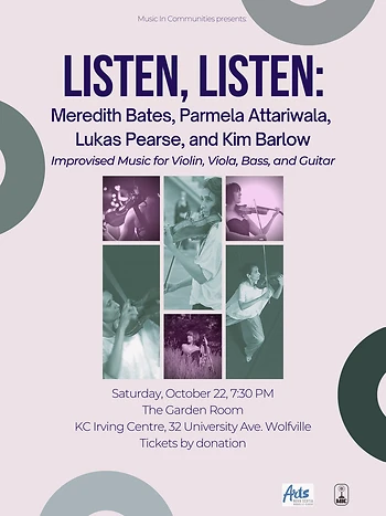 Poster for Listen Listen: Improvised Music for Violin, Viola, Bass, and Guitar