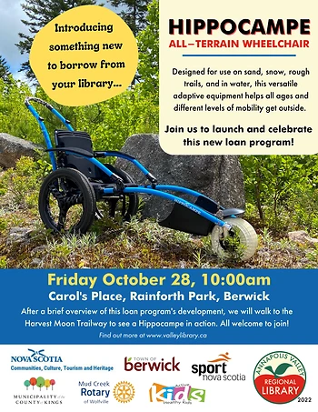 Poster for Adaptive Equipment Loan Program Launch: Hippocampe All-Terrain Wheelchair