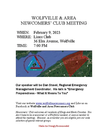 Poster for Wolfville & Area Newcomers Club