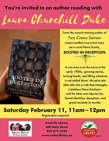 Poster for Author Reading: Laura Churchill Duke