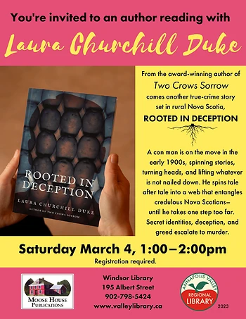 Poster for Author Reading: Laura Churchill Duke