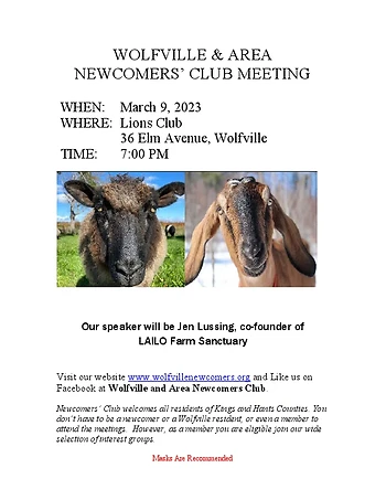 Poster for Wolfville & Area Newcomers Club