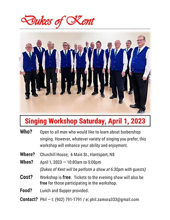 Poster for Singing Workshop with Dukes of Kent