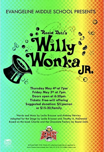 Poster for Roald Dahl's Willy Wonka Jr.