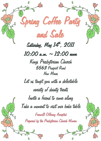 Poster for Spring Coffee Party and Sale