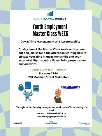 Poster for Youth Employment Workshop- Time management and Accountability