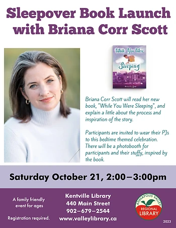 Poster for "While You Were Sleeping" Book Launch with Briana Corr Scott