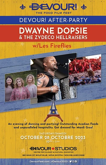 Poster for Devour! After Party featuring Dwayne Dopsie and the Zydeco Hellraisers w/Les Fireflies