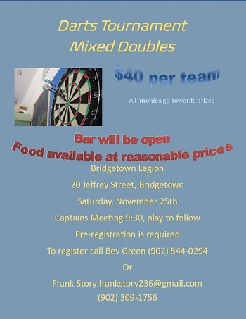 Poster for Mixed Doubles Darts Tournament