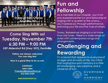 Poster for Dukes of Kent Harmony Chorus