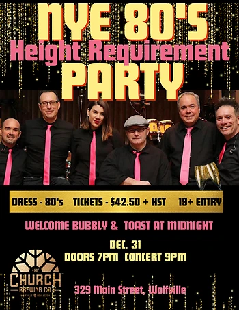 Poster for New Years Eve 80's dance party with Height Requirement