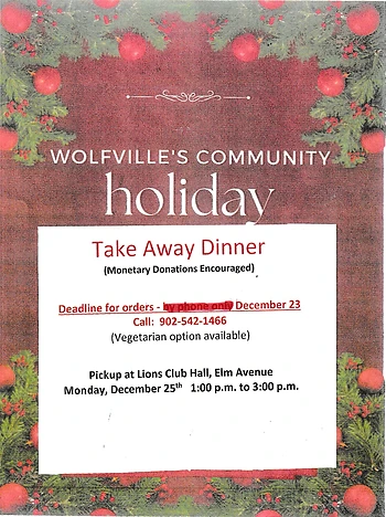 Poster for Wolfville Holiday Take Away Dinner