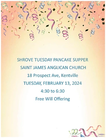 Poster for Shrove Tuesday Pancake Supper