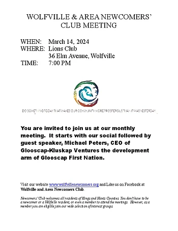 Poster for Wolfville & Area Newcomers Club