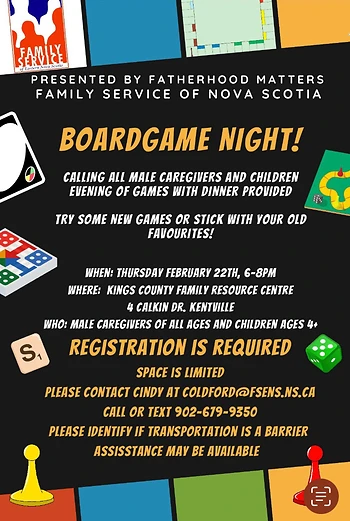 Poster for Male Identifying Caregivers Games Night