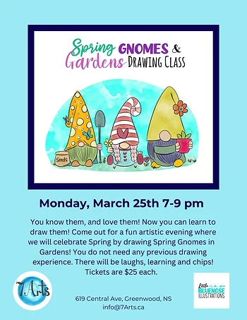 Poster for Spring Gnomes & Gardens Drawing Class