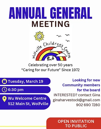 Poster for Wolfville Children's Centre AGM