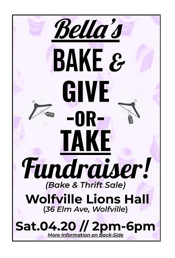 Poster for Bella's Bake, Take or Give Fundraiser
