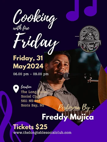 Poster for Cooking with Fire Latin Dinner Dance Party with Frederic Mujica