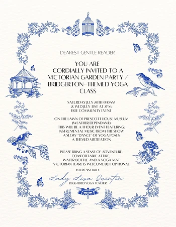 Poster for Bridgerton Themed Yoga Class