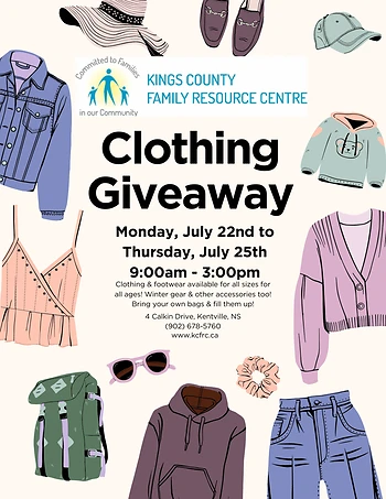 Poster for Kings County Family Resource Centre Clothing Giveaway