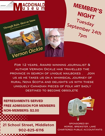 Poster for Member's  Night with Author Vernon Oickle