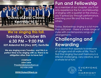 Poster for Dukes of Kent Harmony Chorus