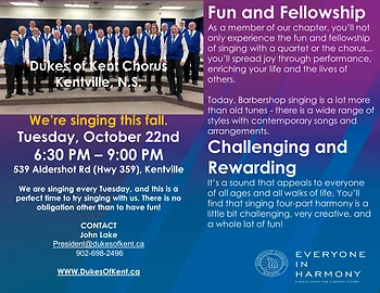 Poster for Dukes of Kent Harmony Chorus