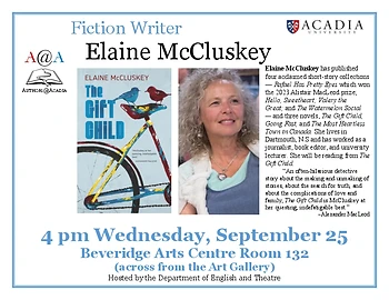 Poster for Authors@Acadia presents Elaine McCluskey