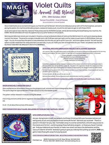 Poster for Violet Quilts, Quilting Retreat