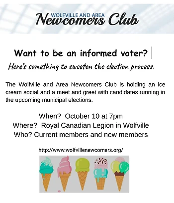 Poster for Wolfville and Area Newcomers Club