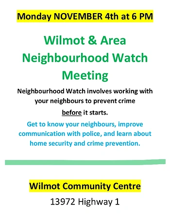Poster for Wilmot & Area Neighbourhood Watch Meeting