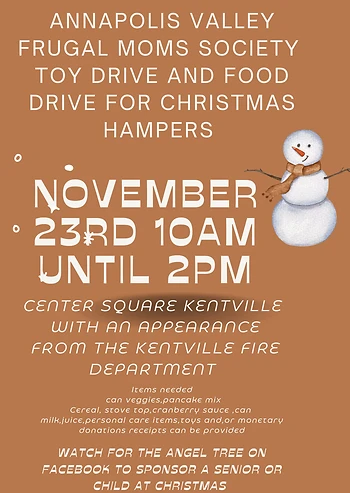 Poster for Frugal Moms Toy Drive and Food Drive