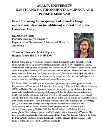Poster for Seminar- Remote sensing for air quality and climate change applications: Aeolian (wind-blown) mineral dust in the Canadian Arctic