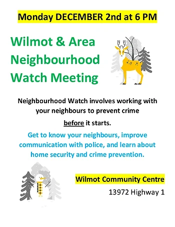 Poster for Wilmot & Area Neighbourhood Watch Meeting
