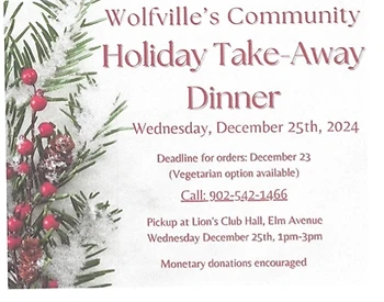 Poster for Wolville Community Holiday Take-Away Dinner