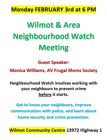 Poster for Wilmot & Area Neighbourhood Watch